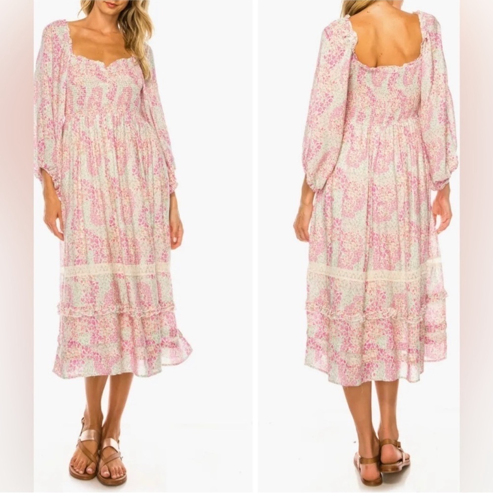 Penelope Rose Smocked Floral Dress Medium Prairie Feminine Ruffle